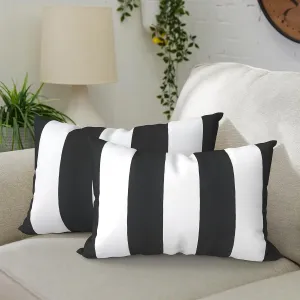 Pack of 2 Waterproof Outdoor Lumbar Pillow with Inserts, Rectangle Decorative Patio Throw Pillow for Home, Sofa,Bench and Patio Furniture (12 x 20 in,Cabana Black)