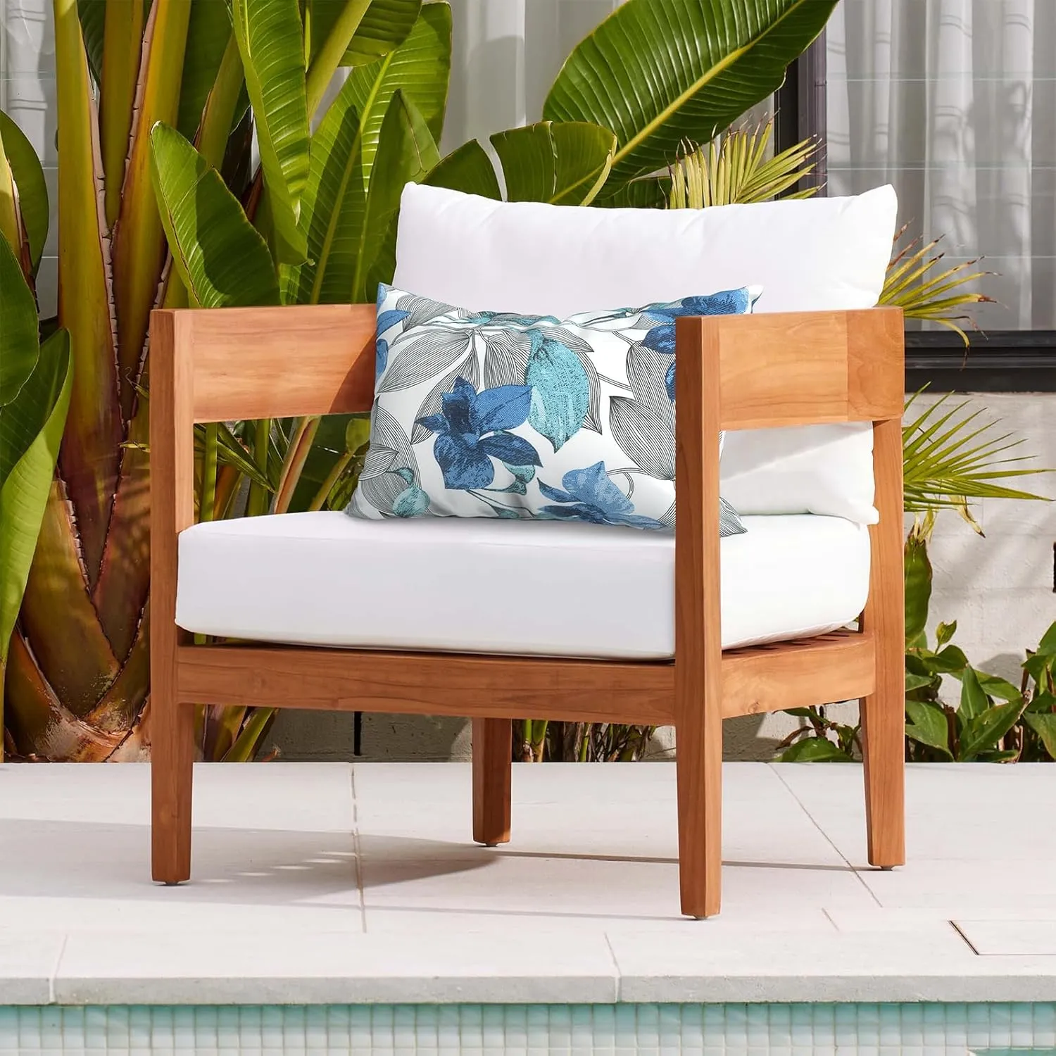 Pack of 2 Waterproof Outdoor Lumbar Pillow with Inserts, Rectangle Decorative Patio Throw Pillow for Home, Sofa,Bench and Patio Furniture (12 x 20 in,Clemens Noir Blue)