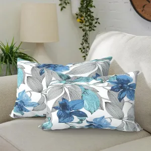 Pack of 2 Waterproof Outdoor Lumbar Pillow with Inserts, Rectangle Decorative Patio Throw Pillow for Home, Sofa,Bench and Patio Furniture (12 x 20 in,Clemens Noir Blue)