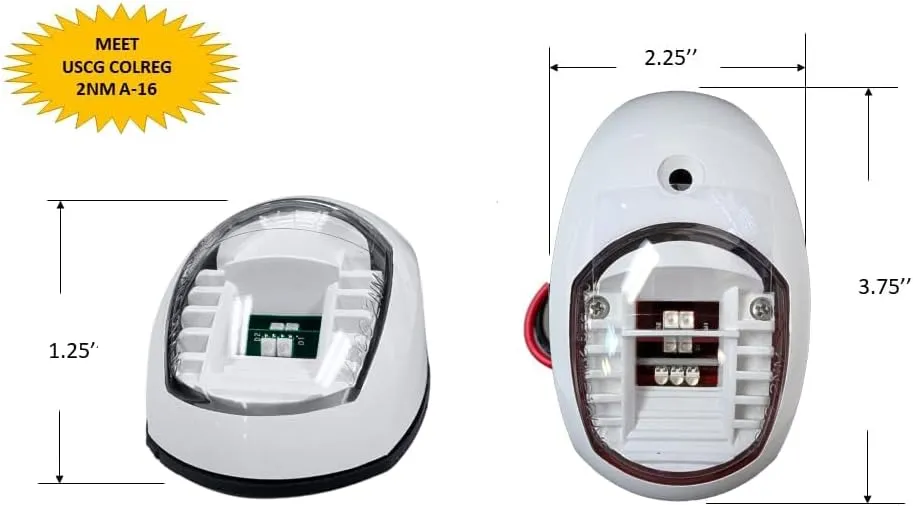 Pactrade Marine Boat Navigation Lights Red and Green LED Side Lights (Vertical Mount) - 2 NM White Housing | Green Starboard Red Port Navigation Lights for Boats LED