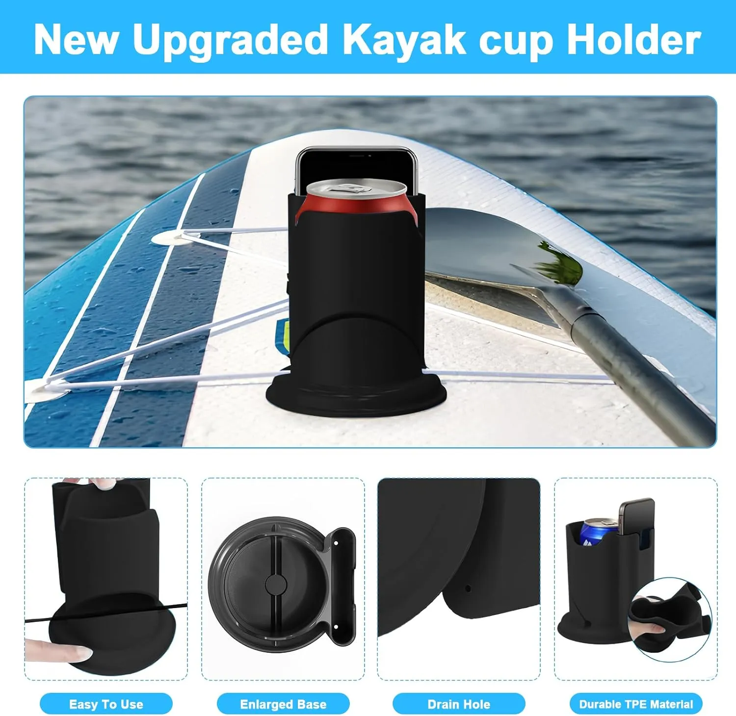 Paddleboard Cup Holder,Kayak Cup Holder 2-in-1 Anti-Flip Drink & Phone Holder for Paddle Board Accessories Surfboards, Canoes and Kayak Accessories