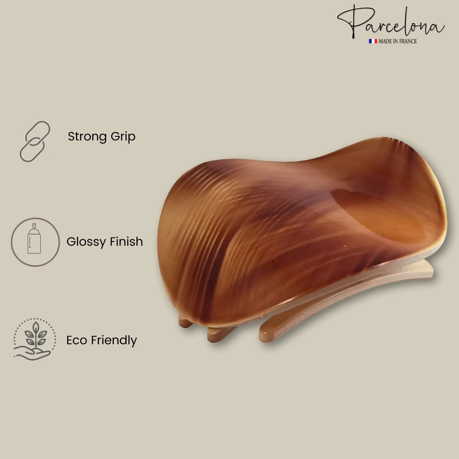 Parcelona France Onde Beige Waves 2 3/4" Celluloid Side Slide in Secure Grip Hair Up do Hinge Duck Hair Claw for Women and Girls