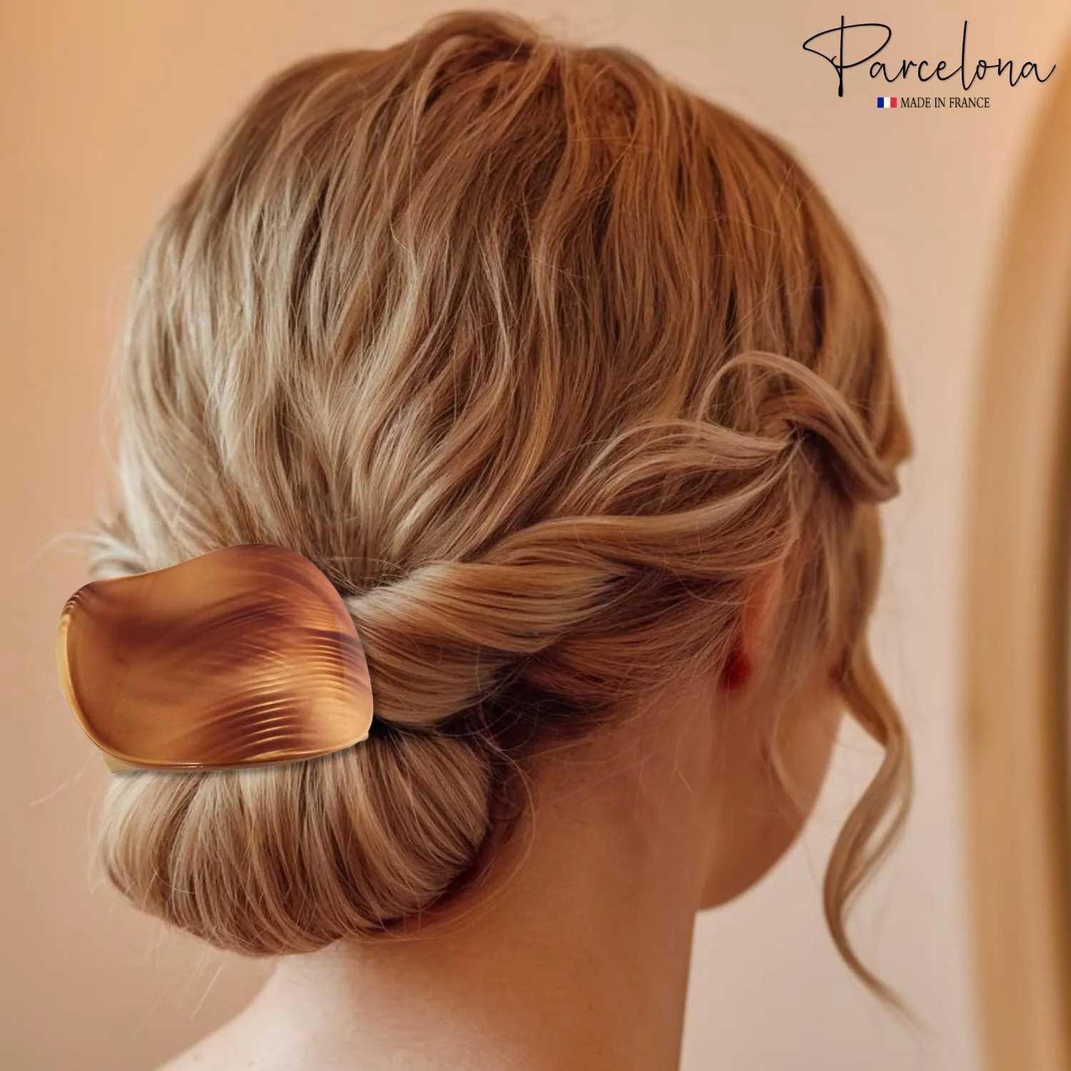 Parcelona France Onde Beige Waves 2 3/4" Celluloid Side Slide in Secure Grip Hair Up do Hinge Duck Hair Claw for Women and Girls