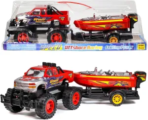 Path Blazer Friction Power Monster Truck Speed Boat Hauler with Trailer