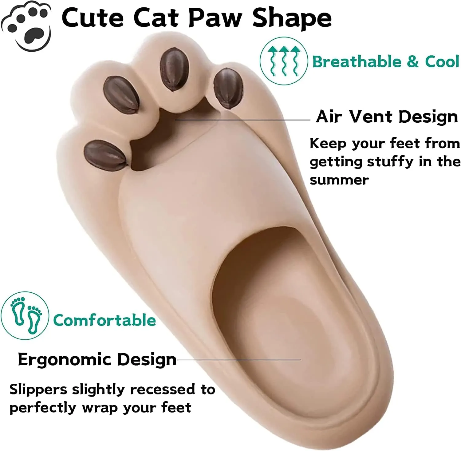 pearlzone Cat Paw Slippers,Cute Funny Animal House Slippers,Non-Slip Pillow Shower Slides,EVA Thick Soft Shower Sandals, Summer Couples Spa Slippers for Indoor and Outdoor