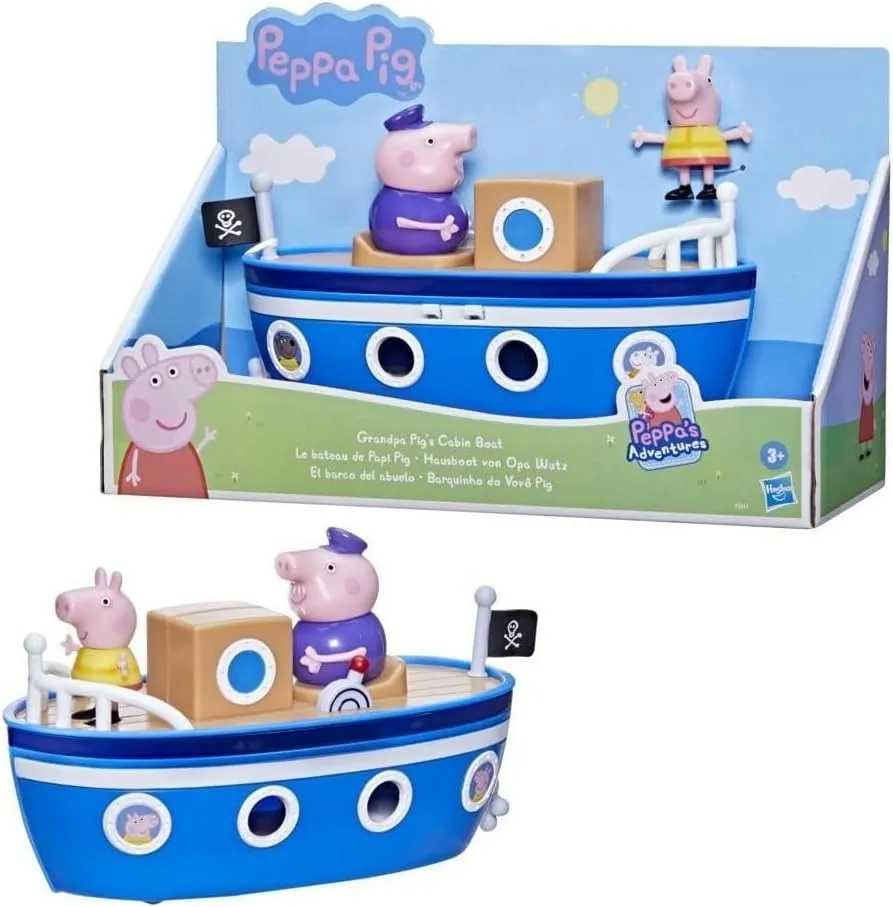 Peppa Pig Peppa’s Adventures Grandpa Pig’s Cabin Boat Vehicle Preschool Toy: 1 Figure, Removable Deck, Rolling Wheels, for Ages 3 and Up