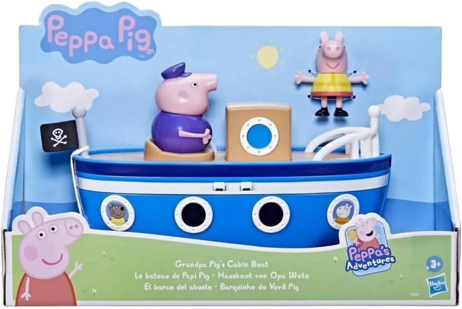 Peppa Pig Peppa’s Adventures Grandpa Pig’s Cabin Boat Vehicle Preschool Toy: 1 Figure, Removable Deck, Rolling Wheels, for Ages 3 and Up