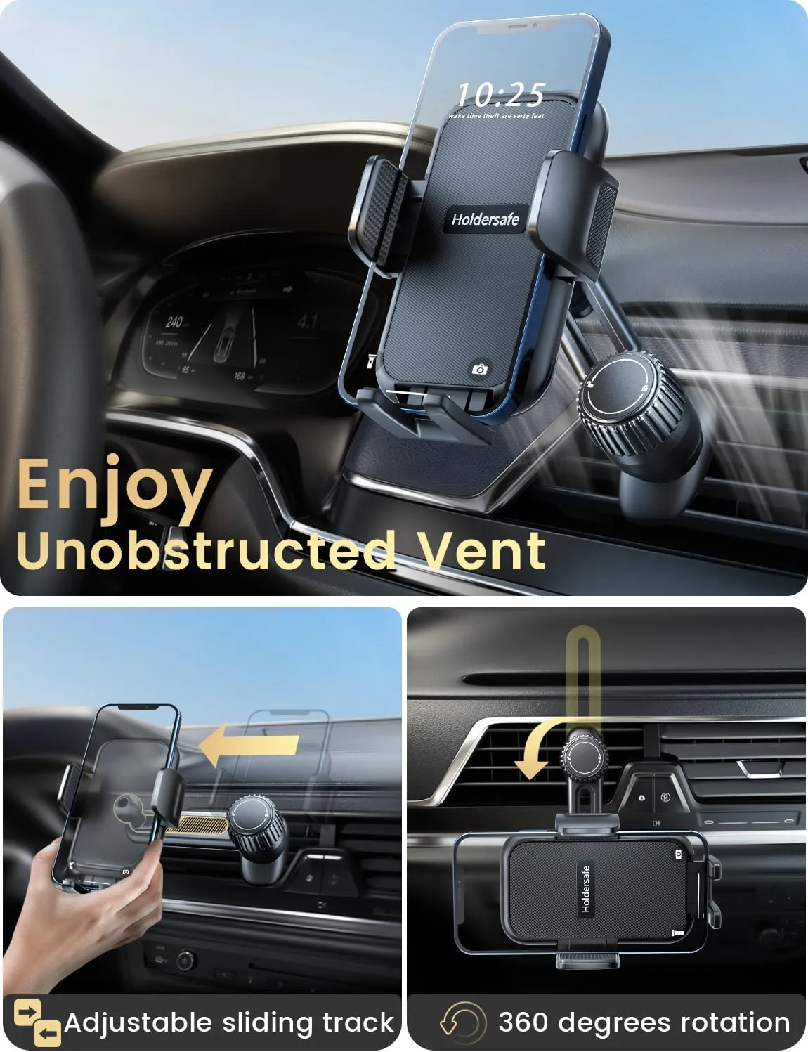 Phone Holders for Your Car: [Never Blocking] Air Vent Cell Phones Mount for iPhone & Samsung Android Smartphone [Thick Cases Friendly] Hands-Free Auto Mobile Phone Stand