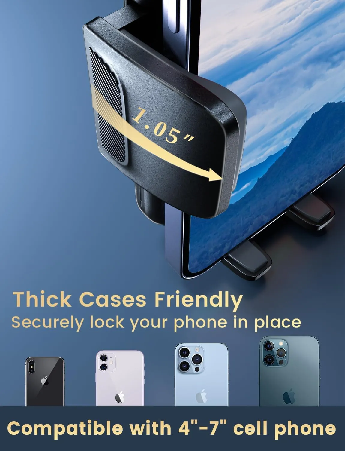 Phone Holders for Your Car: [Never Blocking] Air Vent Cell Phones Mount for iPhone & Samsung Android Smartphone [Thick Cases Friendly] Hands-Free Auto Mobile Phone Stand
