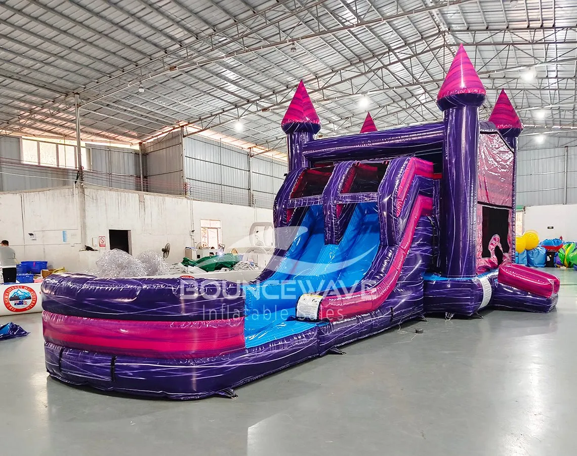 Pink & Purple Dual Lane Panel Bounce House with Slide (Wet/Dry)