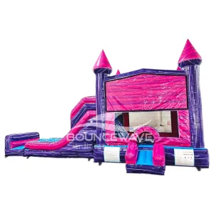 Pink & Purple Dual Lane Panel Bounce House with Slide (Wet/Dry)