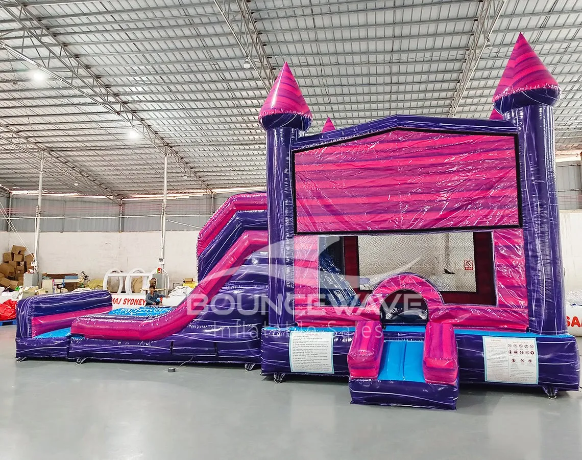 Pink & Purple Dual Lane Panel Bounce House with Slide (Wet/Dry)