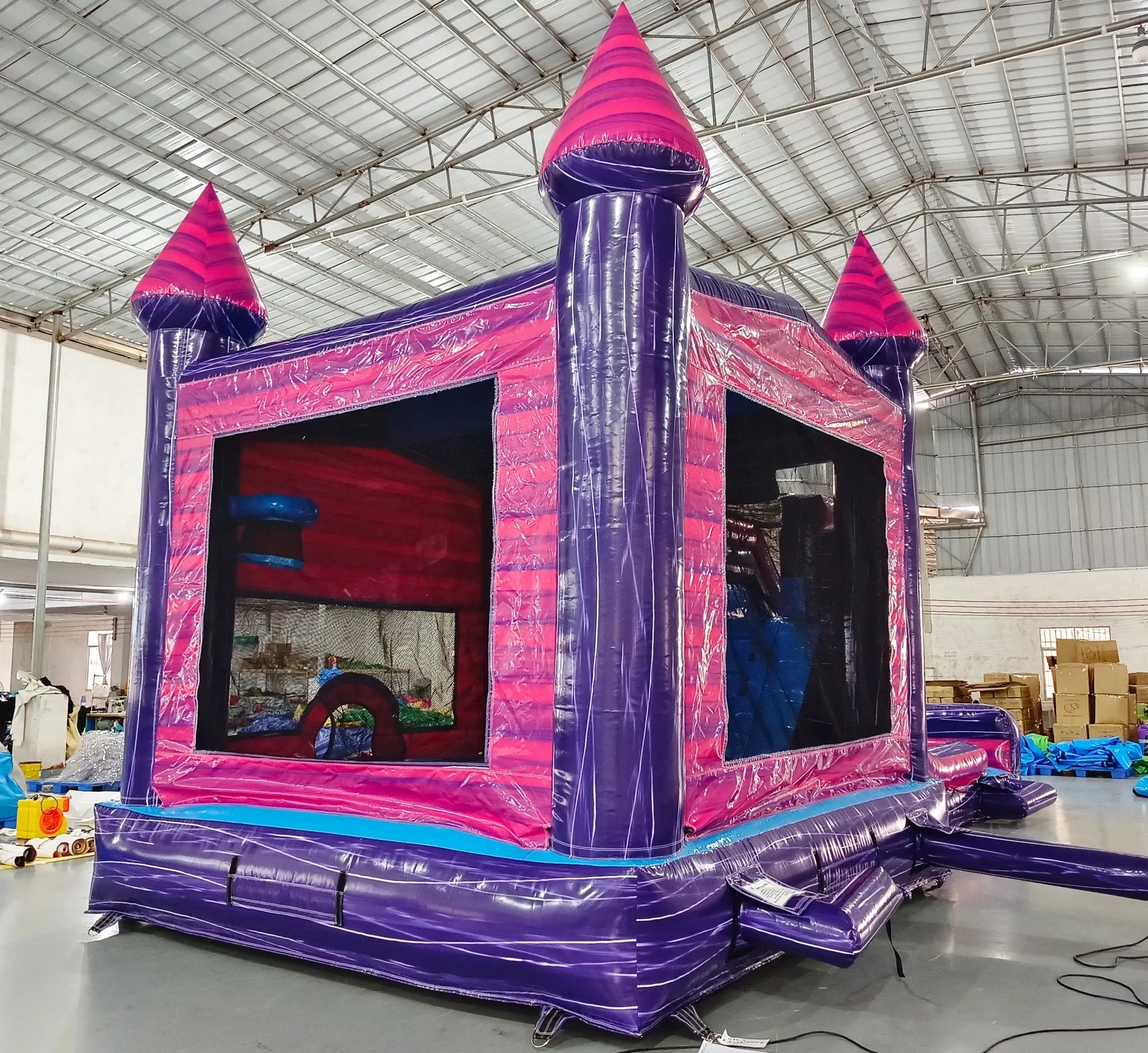 Pink & Purple Dual Lane Panel Bounce House with Slide (Wet/Dry)