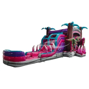 Pink Dino Dive Dinosaur Dual Lane Bounce House with Slide (Wet/Dry)