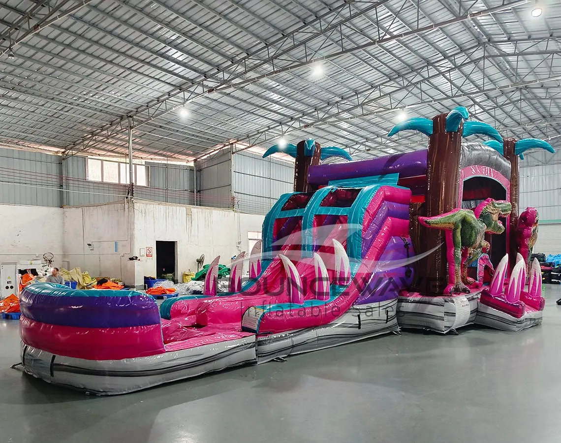 Pink Dino Dive Dinosaur Dual Lane Bounce House with Slide (Wet/Dry)
