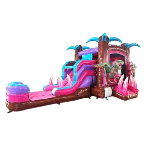 Pink Dino Econo Bounce House with Slide (Wet/Dry)