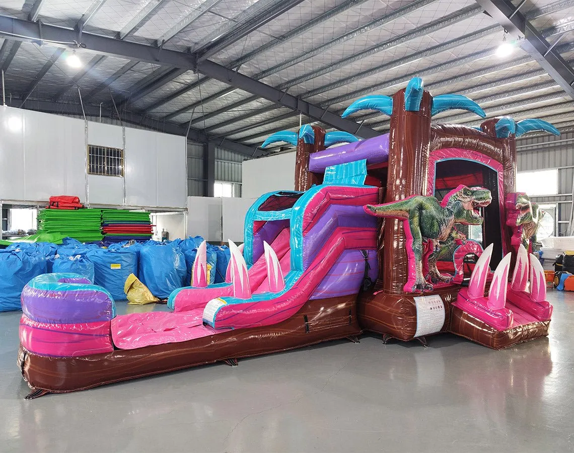 Pink Dino Econo Bounce House with Slide (Wet/Dry)