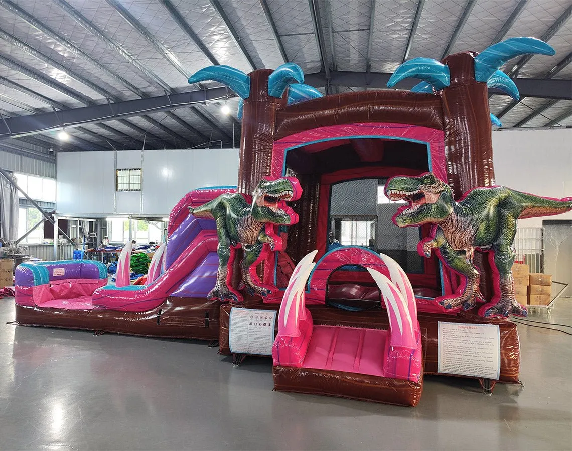 Pink Dino Econo Bounce House with Slide (Wet/Dry)