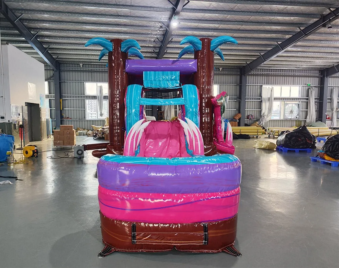 Pink Dino Econo Bounce House with Slide (Wet/Dry)