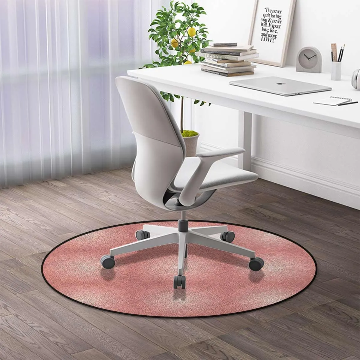 Pink Round Chair Mat for Hardwood Floors, Antique Lace Style Pattern Non-Slip Office Desk Chair Cushion Protector,Protect The Floor from Scratches Retro Style Diameter 47.2 in