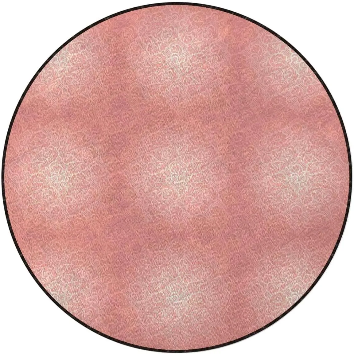 Pink Round Chair Mat for Hardwood Floors, Antique Lace Style Pattern Non-Slip Office Desk Chair Cushion Protector,Protect The Floor from Scratches Retro Style Diameter 47.2 in