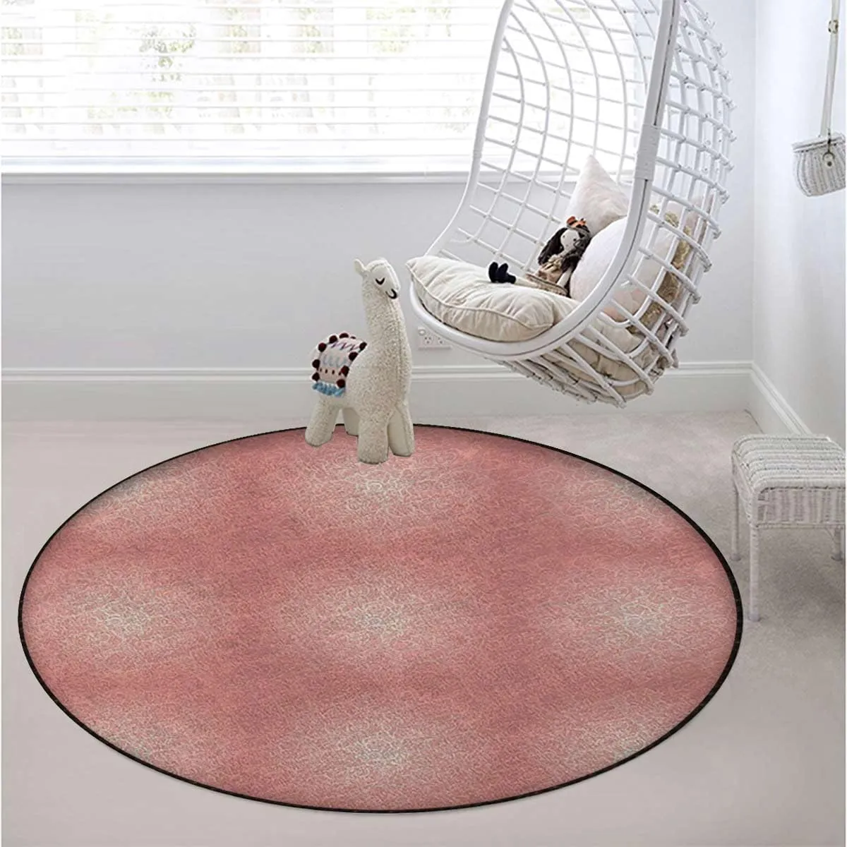 Pink Round Chair Mat for Hardwood Floors, Antique Lace Style Pattern Non-Slip Office Desk Chair Cushion Protector,Protect The Floor from Scratches Retro Style Diameter 47.2 in