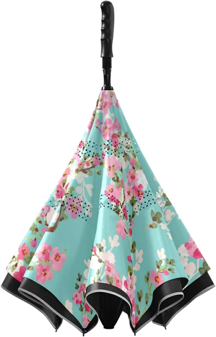 Poeticcity Automatic Large Inverted Rain Umbrella, Sun Anti-UV Parasol, Auto Open/Close Two Layer Car Umbrella with Luminous Reflection