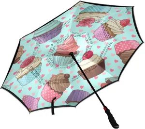 Poeticcity Automatic Large Inverted Rain Umbrella, Sun Anti-UV Parasol, Auto Open/Close Two Layer Car Umbrella with Luminous Reflection