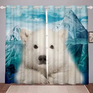 Polar Bear Curtains, Iceberg Pattern Window Treatments Curtains For Kids Boys Girls Teens Adult, Arctic Scenery Window Curtains, Cute Animal Window Drapes Bedroom Decor, Blue White, 84"X63"