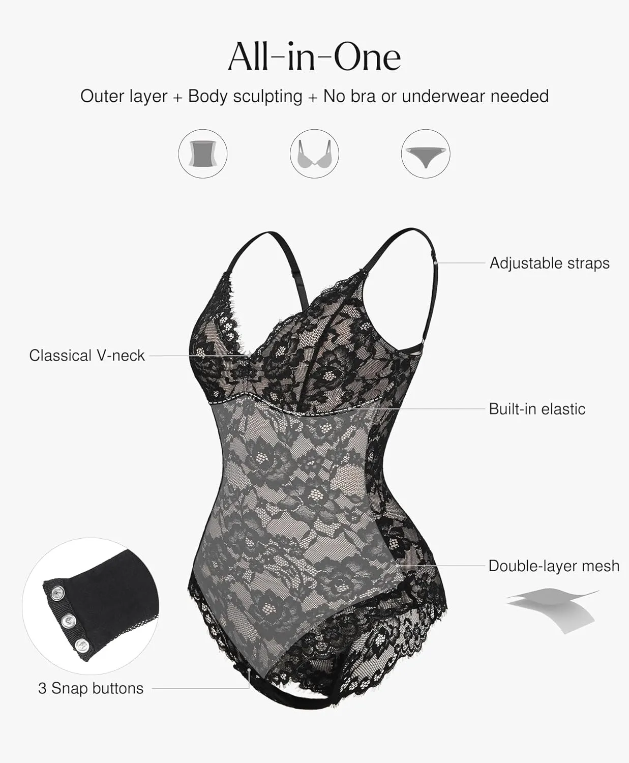 Popilush Shapewear Bodysuit V Neck Tummy Control Backless Lace Tank Tops Sleeveless Thong Bodysuit