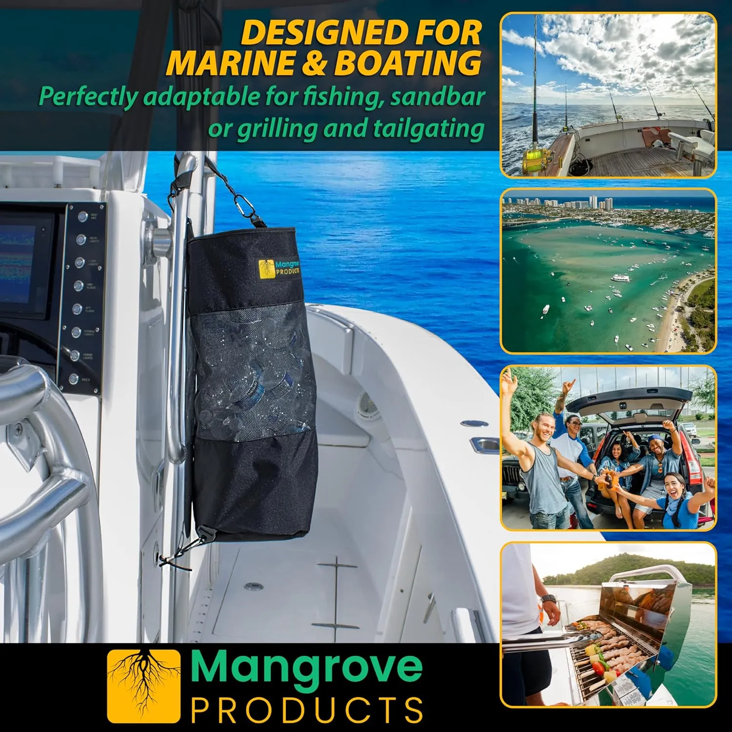 Portable Boat Trash Can, Reusable Trash Bag, Boating Equipment, Boat Storage, Boat Accessories Marine, Pontoon Boat Accessories, Fishing, Sandbar, RV, or Camping