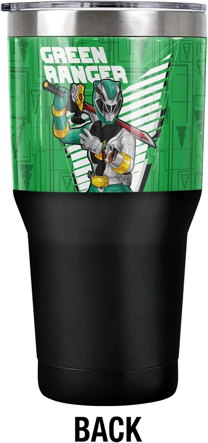 Power Rangers: Dino Fury OFFICIAL Green Ranger Character 30 oz Travel Tumbler, Stainless Steel, Vacuum Insulated with Leak Resistant Slide-Lock Lid