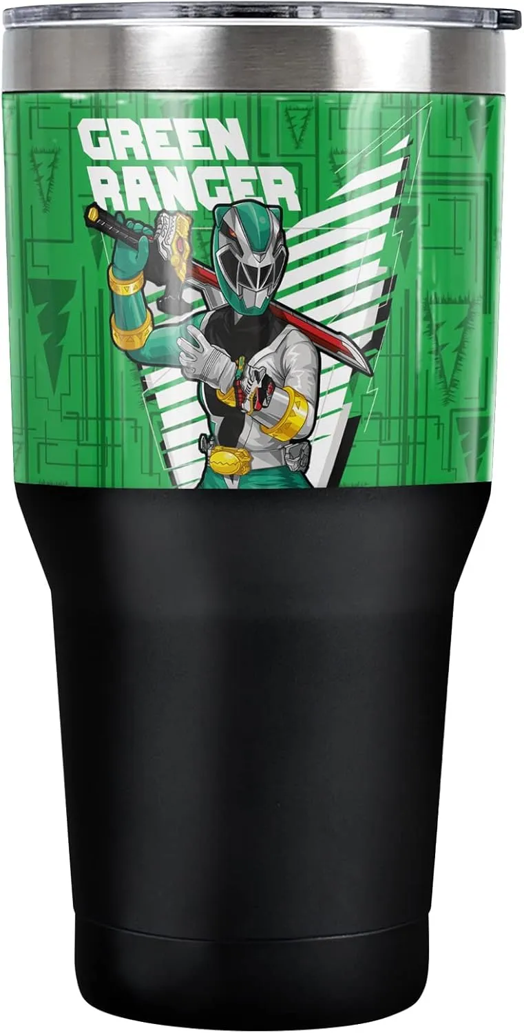 Power Rangers: Dino Fury OFFICIAL Green Ranger Character 30 oz Travel Tumbler, Stainless Steel, Vacuum Insulated with Leak Resistant Slide-Lock Lid