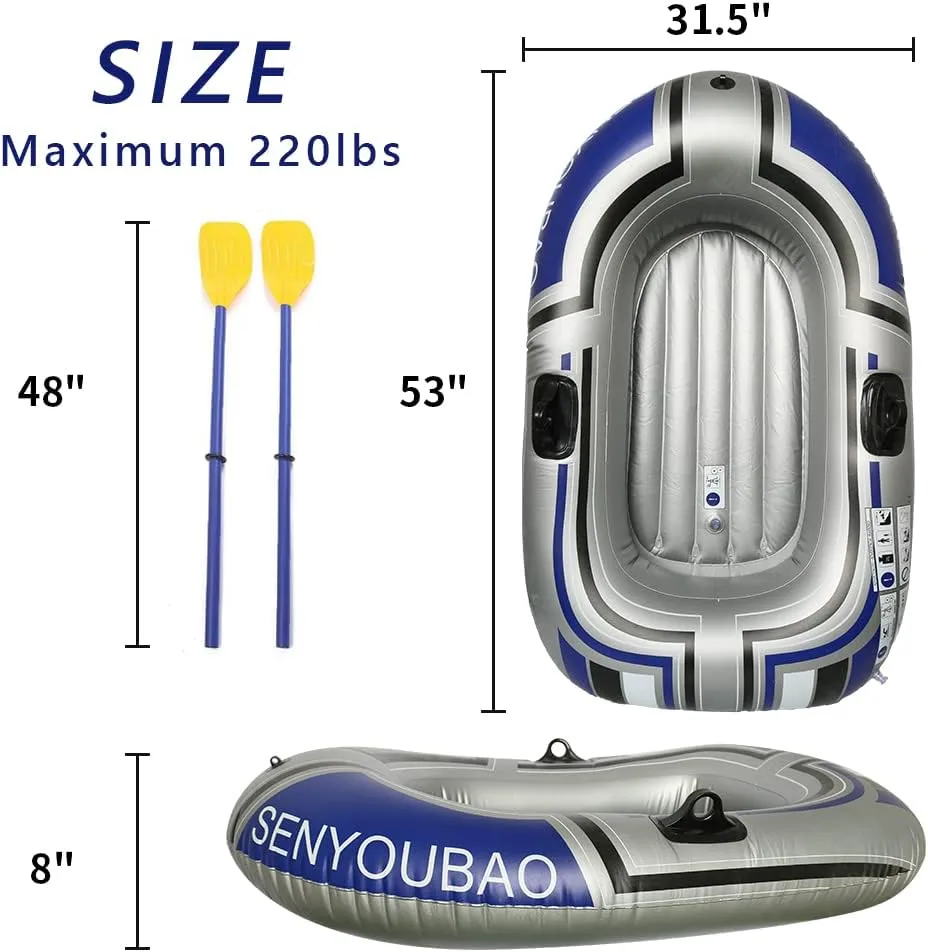 ptlsy Inflatable Boat, Swimming Pool Lake Float Raft for Adults, Portable Fishing Boat Raft for Lake with Oars Hand Pump