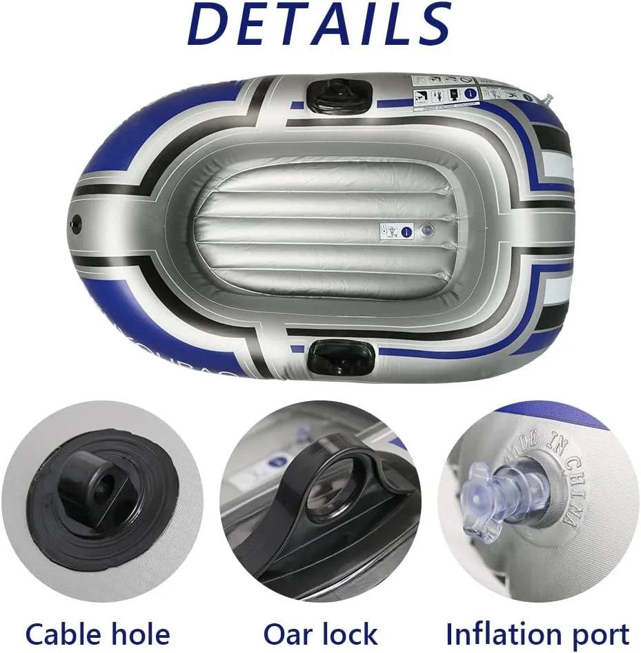 ptlsy Inflatable Boat, Swimming Pool Lake Float Raft for Adults, Portable Fishing Boat Raft for Lake with Oars Hand Pump