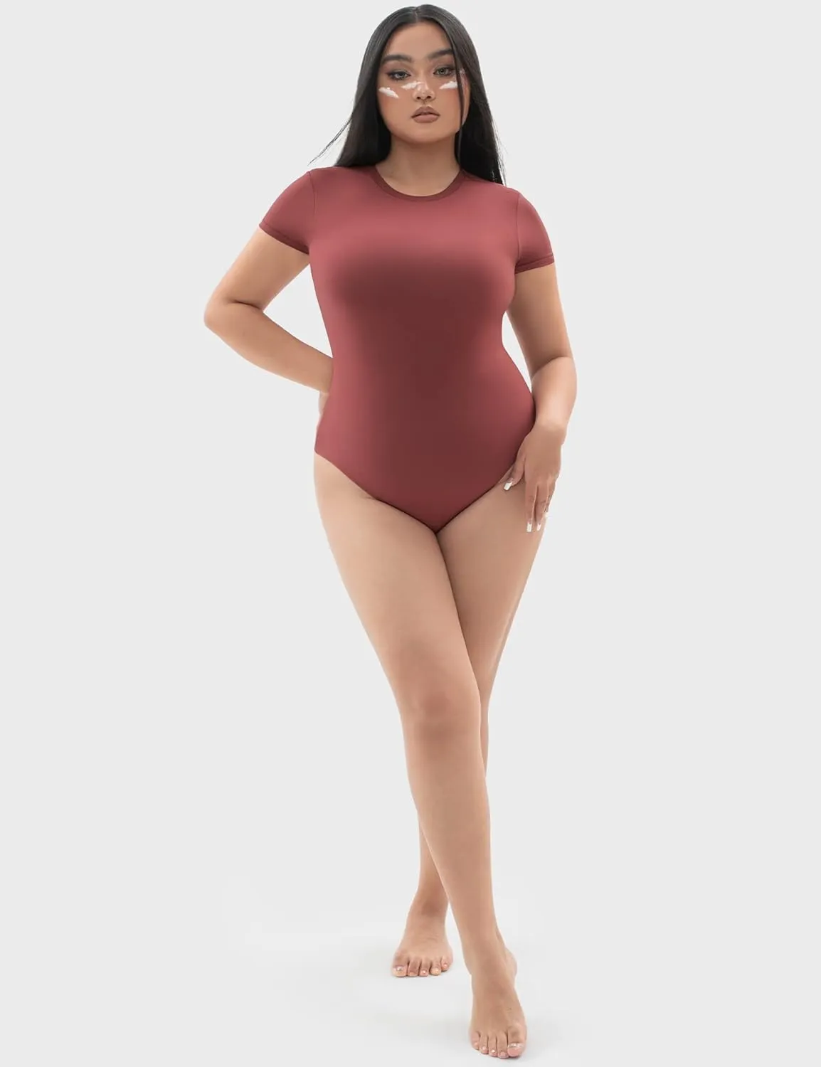 PUMIEY Women's Crew Neck Short Sleeve Thong Bodysuit Fashion T-shirt Tops Smoke Cloud Pro Collection