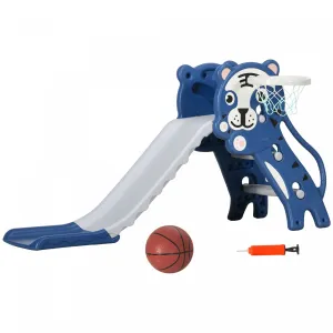 Qaba 2 In 1 Toddler Slide For Indoor, Easy Set Up Kids Slide Playset With Basketball Hoop For 18-36 |Qaba Toboggan 2 En 1 Pour Interieur, Toboggan Pour Enfants Facile A Installer Pour Tout-petits De 18