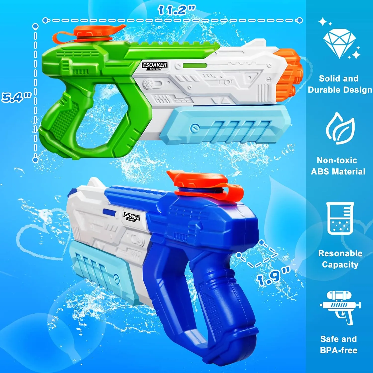 Quanquer Water Guns for Kids 3-5, 5-8, 8-12 - 4 Packs 400CC Squirt Pool Toy Water Gun Soaker with High Capacity Long Shooting Range - Water Squirer Blaster Gun for Kids Pool Toys Summer Parties