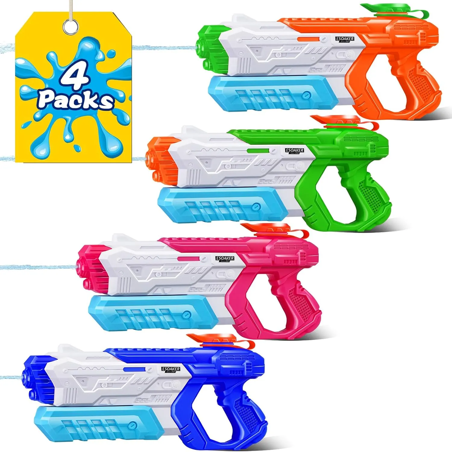 Quanquer Water Guns for Kids 3-5, 5-8, 8-12 - 4 Packs 400CC Squirt Pool Toy Water Gun Soaker with High Capacity Long Shooting Range - Water Squirer Blaster Gun for Kids Pool Toys Summer Parties