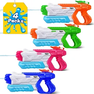 Quanquer Water Guns for Kids 3-5, 5-8, 8-12 - 4 Packs 400CC Squirt Pool Toy Water Gun Soaker with High Capacity Long Shooting Range - Water Squirer Blaster Gun for Kids Pool Toys Summer Parties
