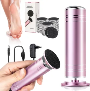 Ranrose Electric Feet Callus Remover - Foot File Electric with Speed Controller Pedicure Tools Professional for Dead Skin and Calluses, 60PCS Sandpaper Disk, Pink