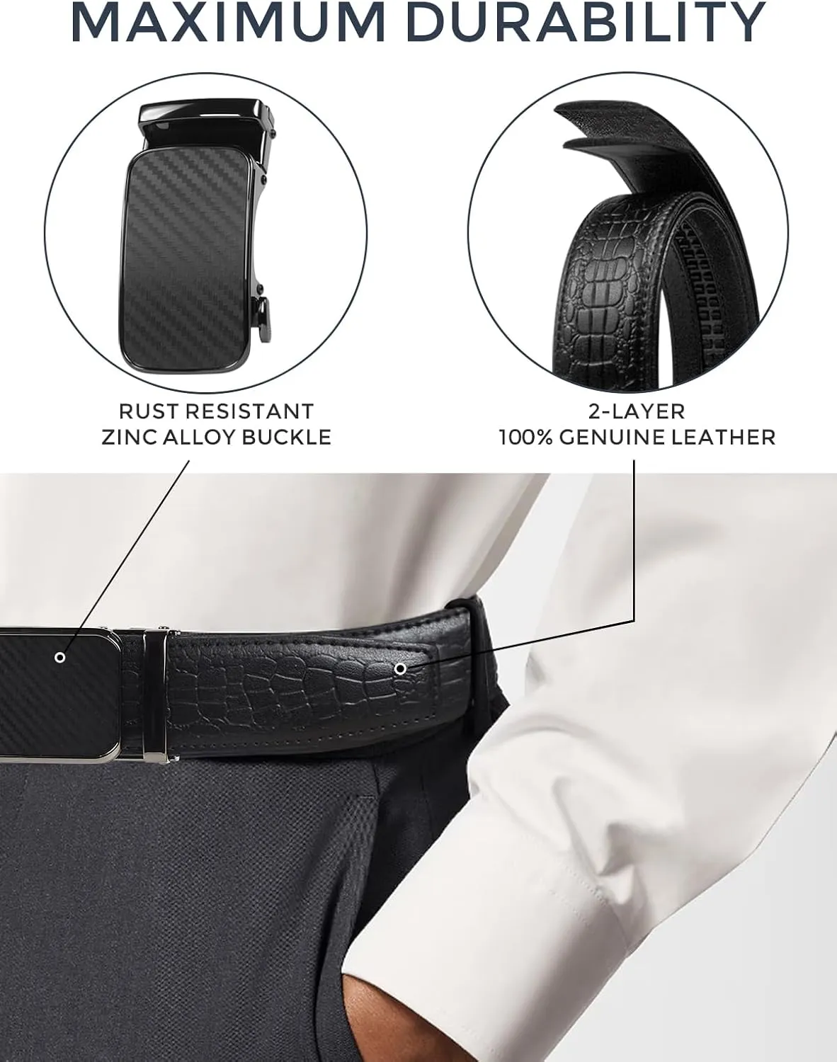 Ratchet Belts for Men, Dress Ratchet Belt Genuine Leather 1 3/8", Mens Belt with Automatic Alloy Buckle