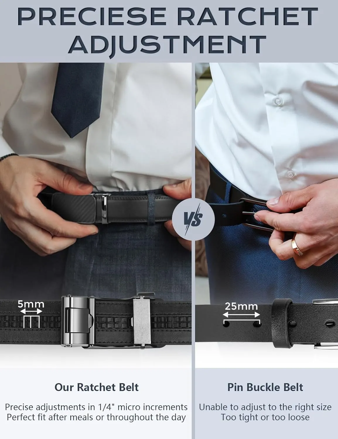 Ratchet Belts for Men, Dress Ratchet Belt Genuine Leather 1 3/8", Mens Belt with Automatic Alloy Buckle