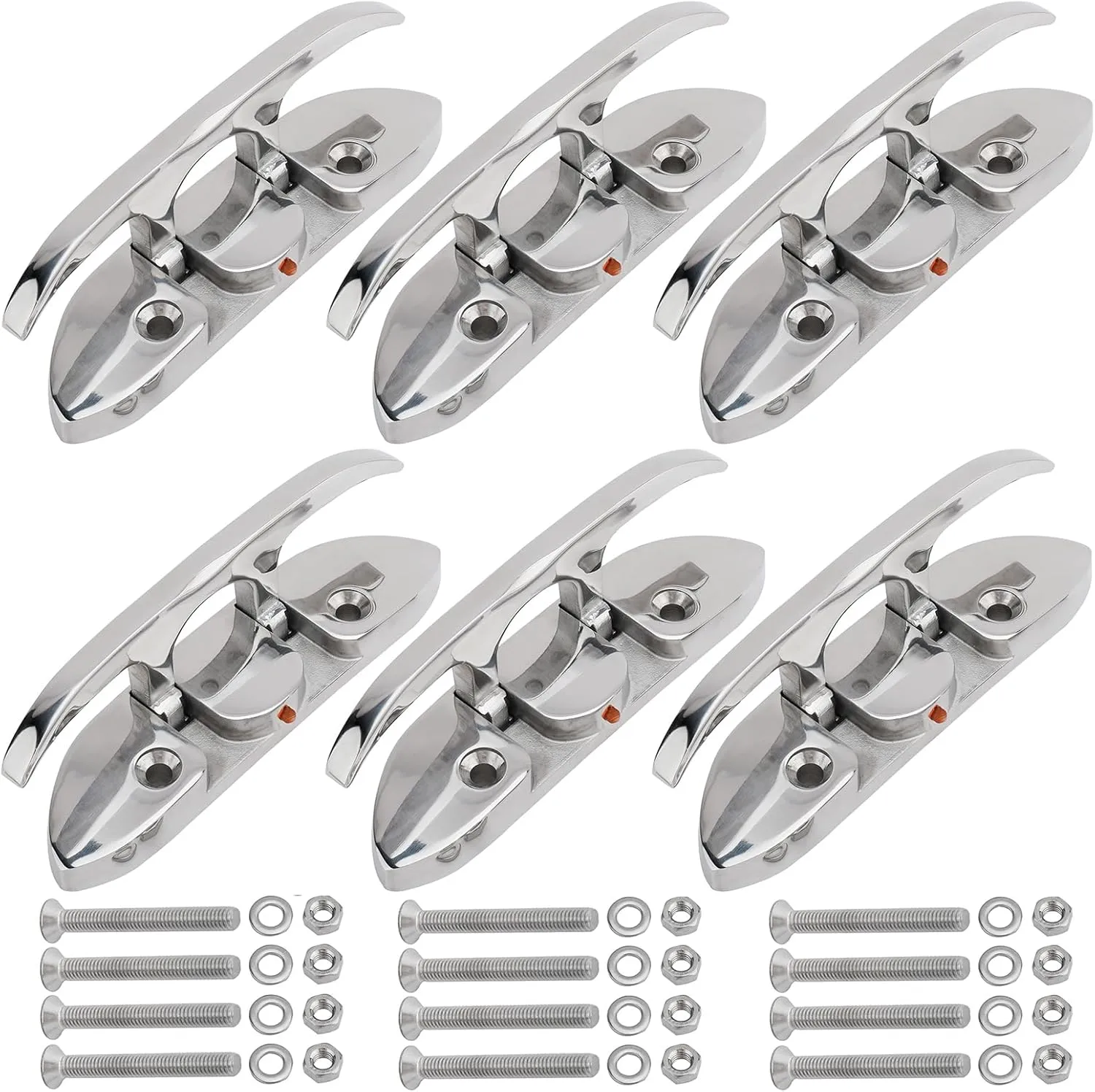 RealPlus Boat Foldable Cleat 316 Stainless Steel Flip-up Dock Cleat with Fastener, Silver