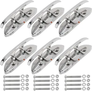 RealPlus Boat Foldable Cleat 316 Stainless Steel Flip-up Dock Cleat with Fastener, Silver
