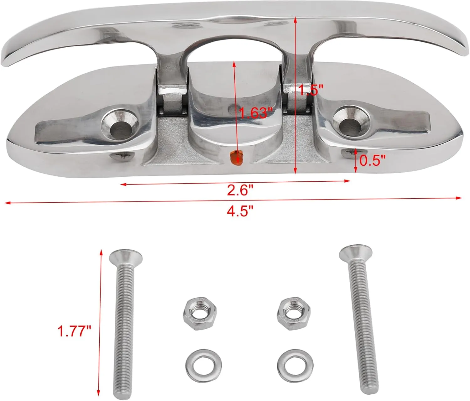 RealPlus Boat Foldable Cleat 316 Stainless Steel Flip-up Dock Cleat with Fastener, Silver