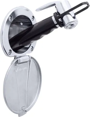Recessed Shower- Chrome Cup with Stainless Steel Lid, Hammer-Head Black Sprayer, 6' Black Rubber Hose - 136-0042-CP-W