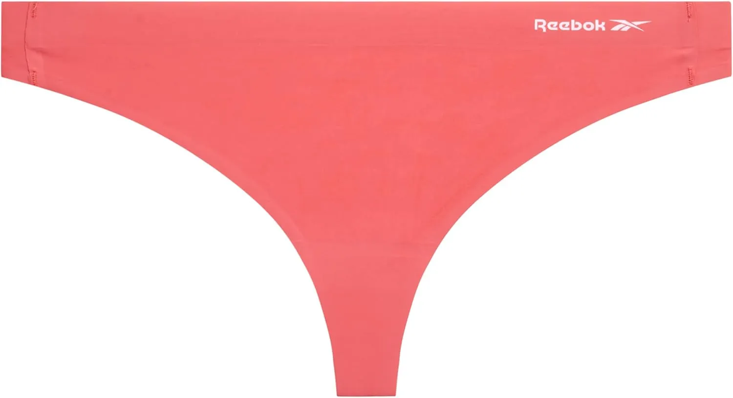 Reebok Women's Thong Underwear - 3 Pack or 6 Pack Performance Stretch Sexy Seamless Thong Panties for Women (Sizes: S-XL)