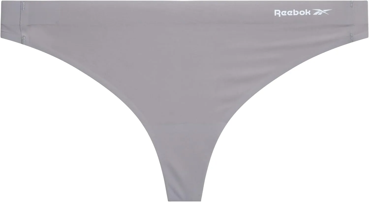 Reebok Women's Thong Underwear - 3 Pack or 6 Pack Performance Stretch Sexy Seamless Thong Panties for Women (Sizes: S-XL)