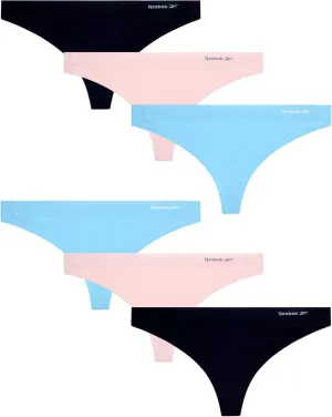 Reebok Women's Thong Underwear - 3 Pack or 6 Pack Performance Stretch Sexy Seamless Thong Panties for Women (Sizes: S-XL)